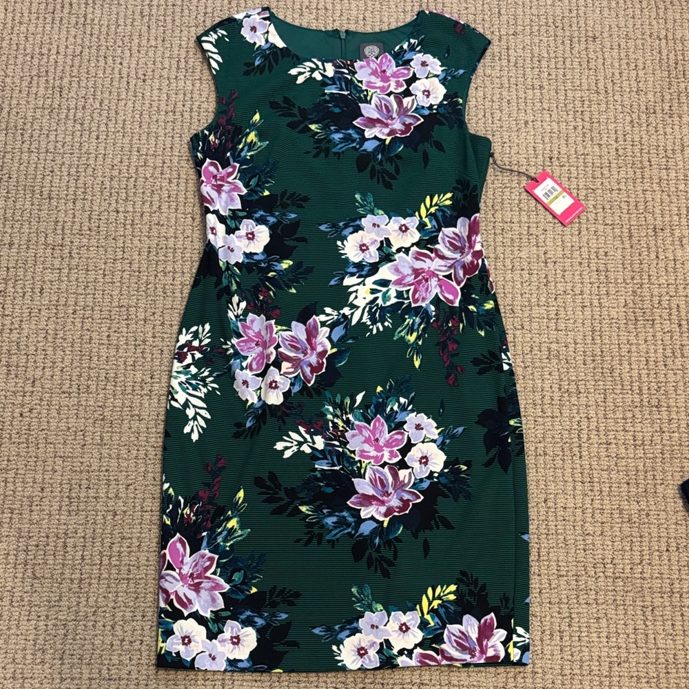 Vince Camuto Emerald Green Floral Cap-Sleeve Midi Dress